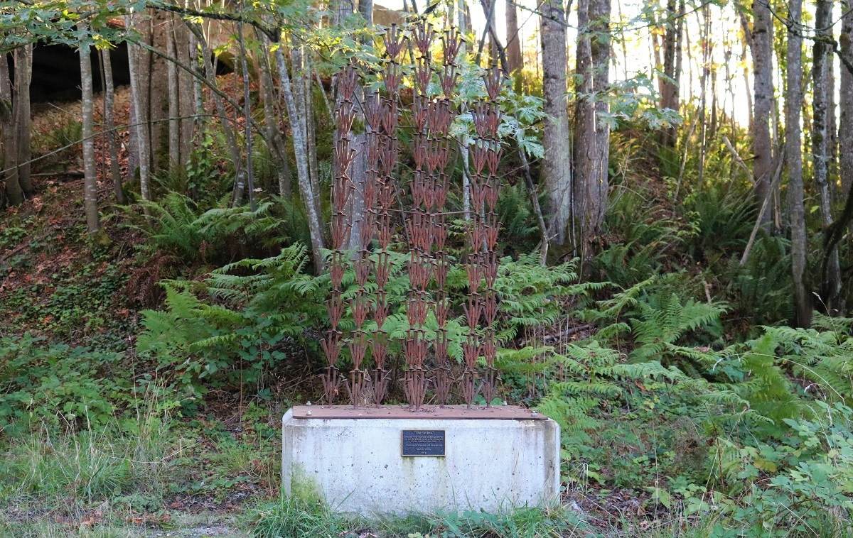 Sculpture made from railroad spikes called The Spikes