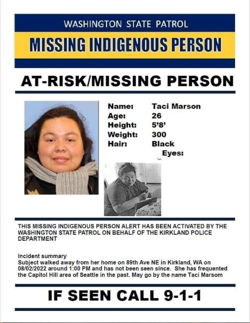 missing person poster Taci Marson