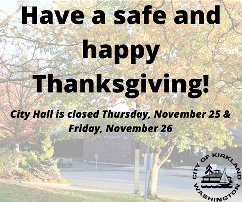 City Hall will be closed November 25 and 26