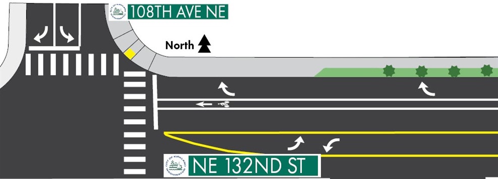 Drawing showing the new intersection at 108th AVE NE on NE 132nd Street