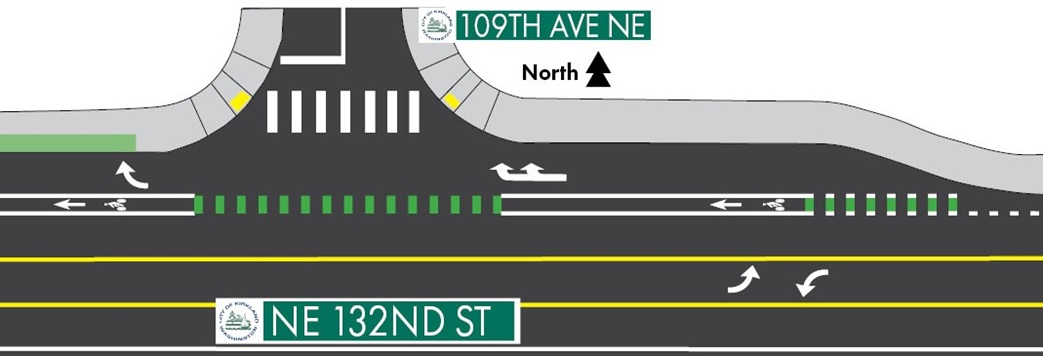 Drawing showing the new intersection at 109th AVE NE on NE 132nd Street