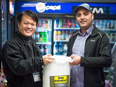 Kirkland business owner convenience store receiving free spill kit - PHOTO CREDIT ECOSS