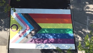 pride flag crosswalk 2023 from above