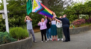 pride flag raising city hall 2023