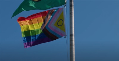 intersex inclusive progress pride flag raising city hall 2023