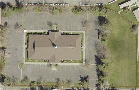 Aerial view of the former LDS church site at 132nd Street.