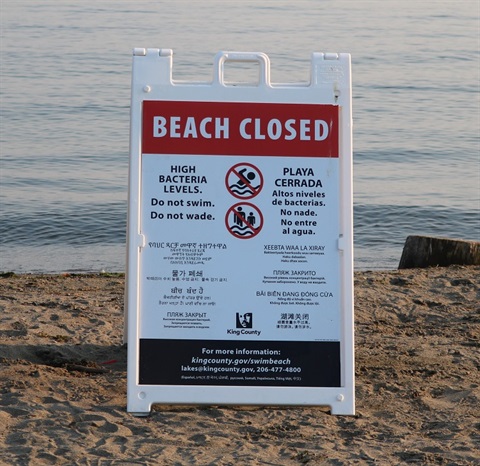 Sign that says Beach Closed on a beach