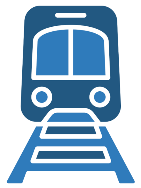 a basic two color graphic depicting a light rail train