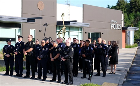 Group of Kirkland police officers standing outside the Kirkland Justice Center