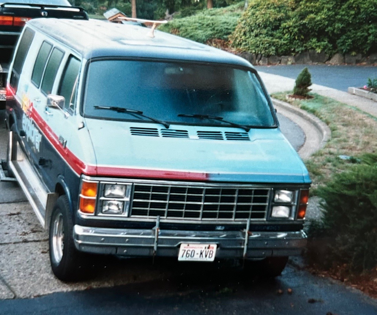 A photo of a multicolored van