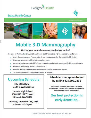 Mammogram services flyer