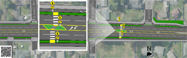 A schematic showing the proposed mid-block crossing on 100th Avenue Northeast