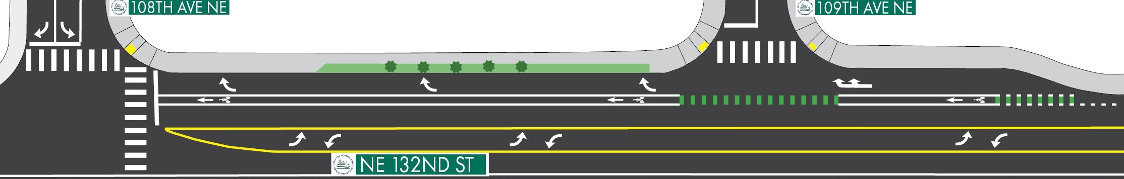 Drawing of new right turn lane at 108th Avenue NE