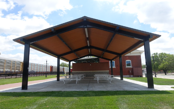 Image of a similar Poligon shelter that will be installed at O.O. Denny Park