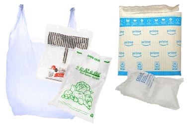 collection of plastic bags and plastic film including a shipping envelope