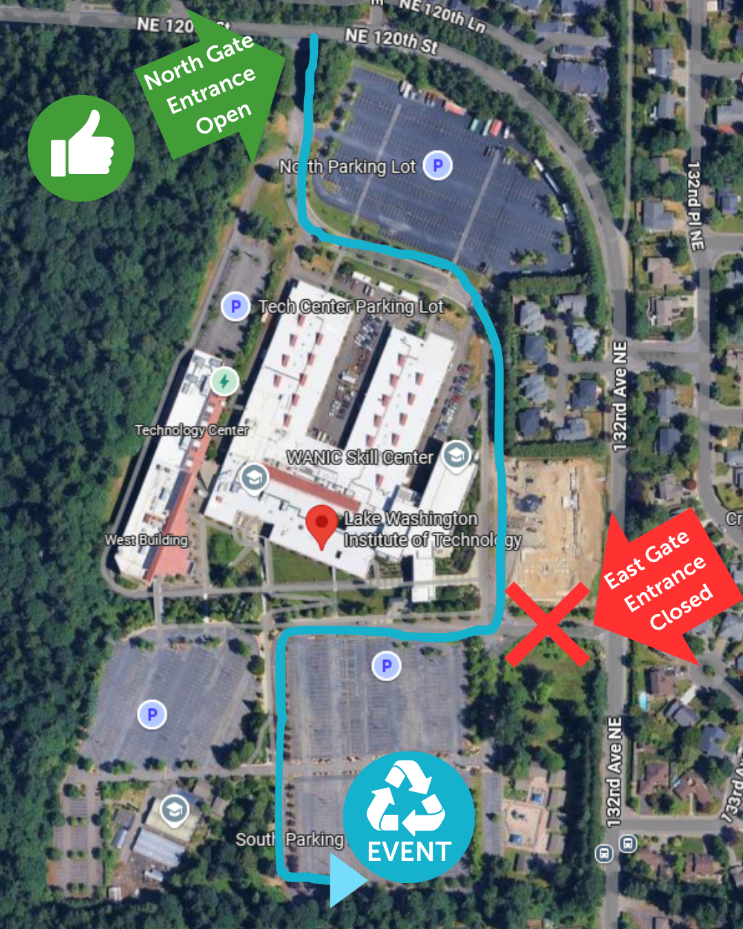 Map of Recycling event with closed and open gate information