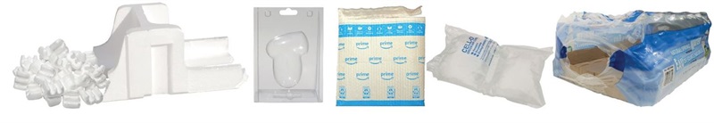 A series of plastic and foam packing materials.