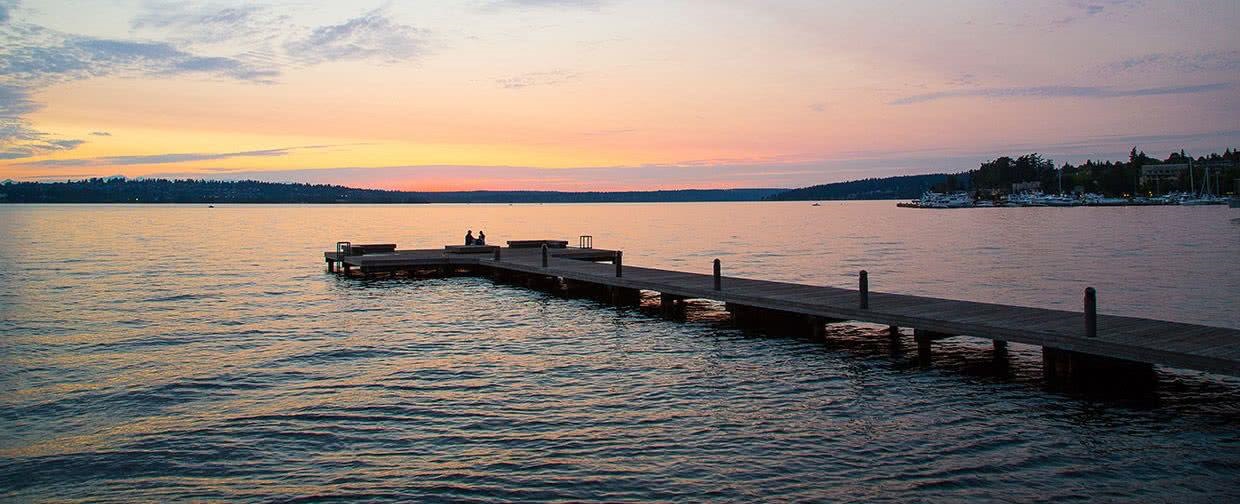 Dock on Lake Washington at sunset