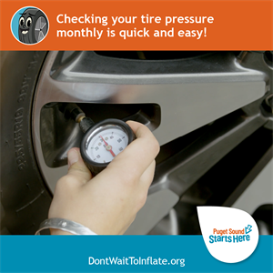 Checking your tire pressure monthly is easy. Person using a tire gauge to check tire pressure. 