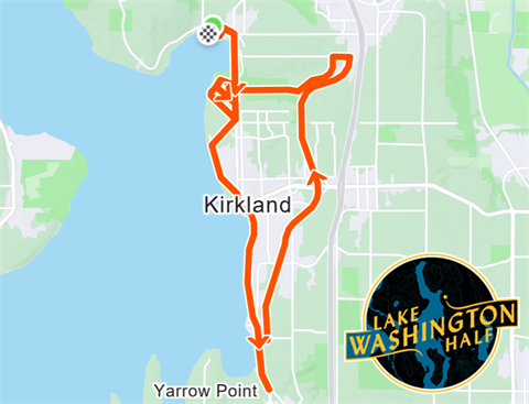 Map of Lake Washington Half Marathon route with event logo