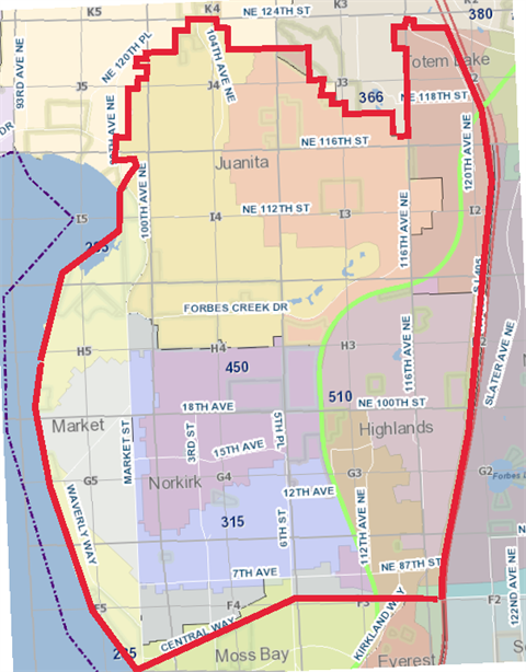 Map of Juanita where water main break is located