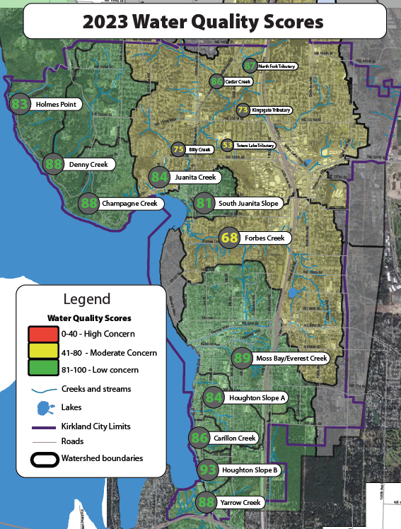 2024 Watershed Report Card Map Showing Scores for Each Watershed